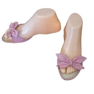 Unisa - Pink & White Striped Gingham Bow Slides‎